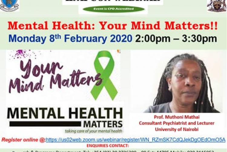 UoN/KNH webinar: Mental Health; Your mind matters poster.